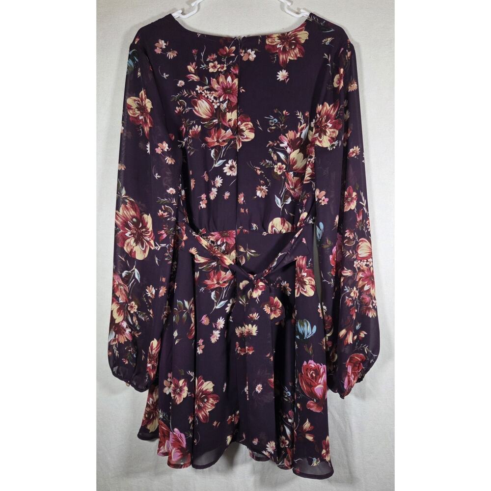 Lulus Always Yours Plum Purple Floral Print Long Sleeve Skater Dress size L - Picture 2 of 6